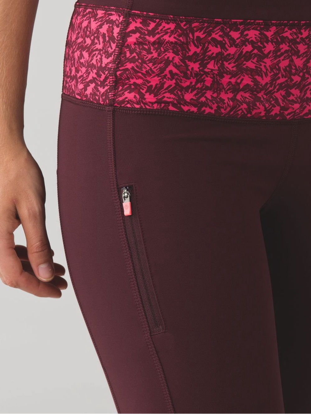 lululemon athletica High-Rise Maroon Leggings with Pink Patterned Waistband